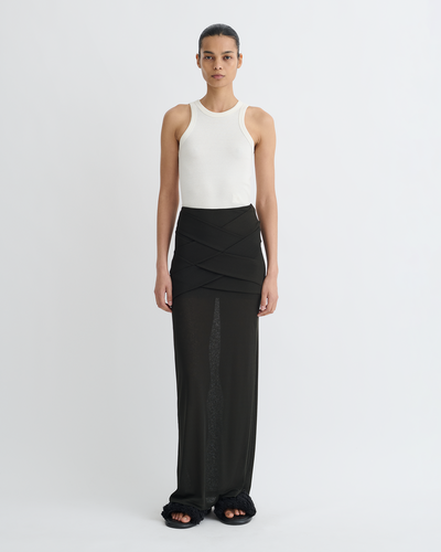 Shanda - Draped Mesh Jersey Maxi Skirt - Anthracite