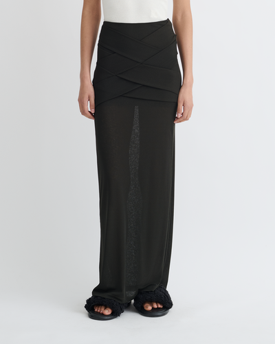 Shanda - Draped Mesh Jersey Maxi Skirt - Anthracite