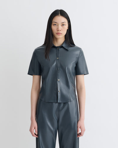 Clare - Okobor™Alt-Leather Shirt - Steel Blue