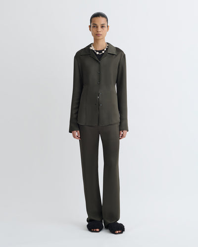 Nathalie - Slip Satin Shirt - Dark Green