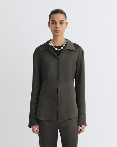 Nathalie - Slip Satin Shirt - Dark Green