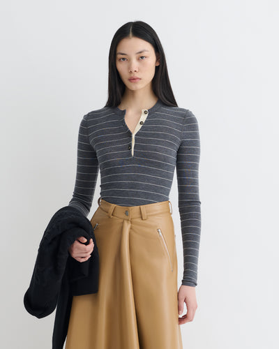 Ariyah - Striped Terry Merino Top - Grey Stripe