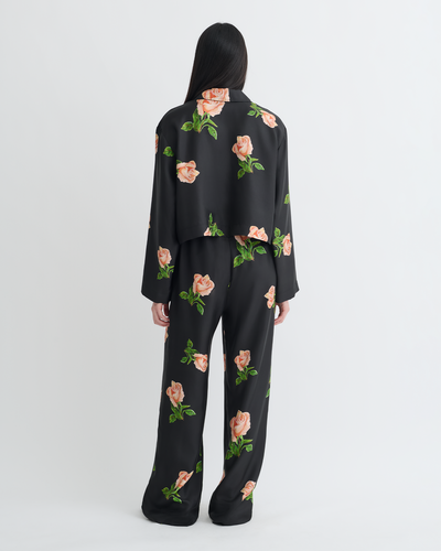 Vally - Cropped Silk Twill Shirt - Off Black/Roses