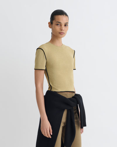 Sabelle - Cropped Mesh Jersey T-Shirt - Sand/Anthracite