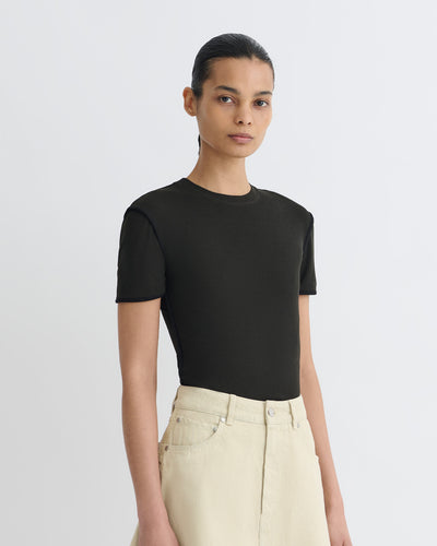 Sabelle - Cropped Mesh Jersey T-Shirt - Antracite/Black