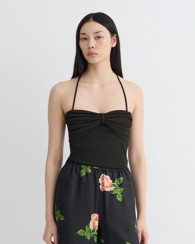 Rissa - Halter Neck Mesh Jersey Top - Anthracite