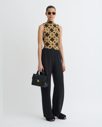 Annyka - Printed Mesh Jersey Top - Symbol Tile Oak