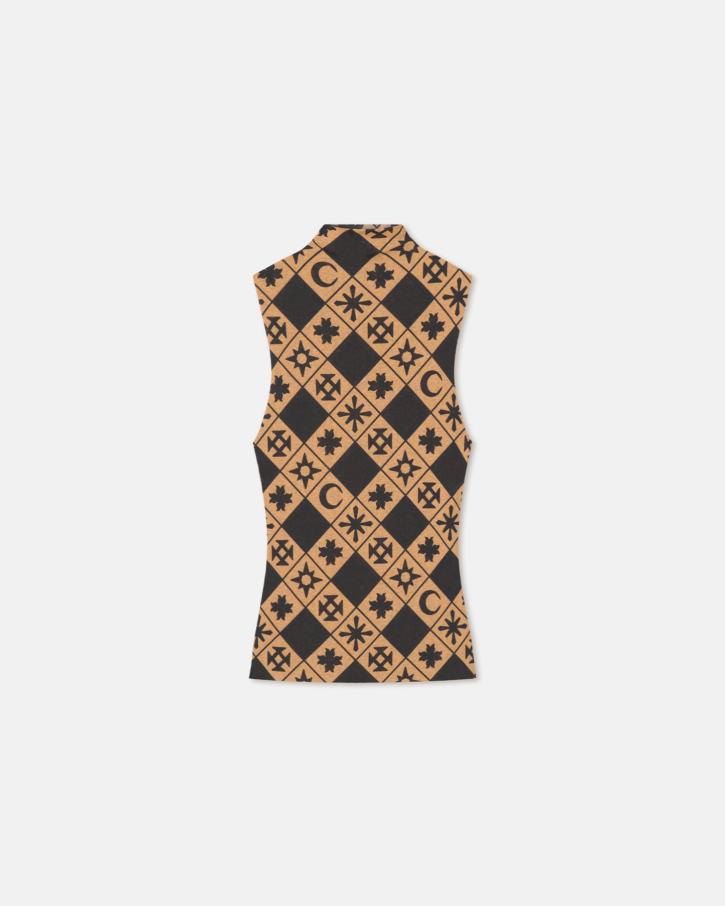 Annyka - Printed Mesh Jersey Top - Symbol Tile Oak