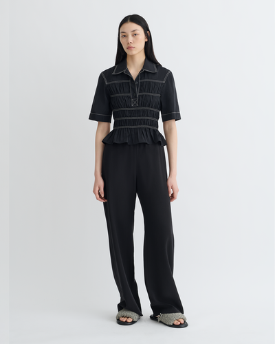 Nairi - Smocked Glass Poplin Shirt - Black