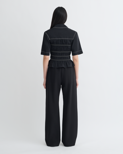 Nairi - Smocked Glass Poplin Shirt - Black