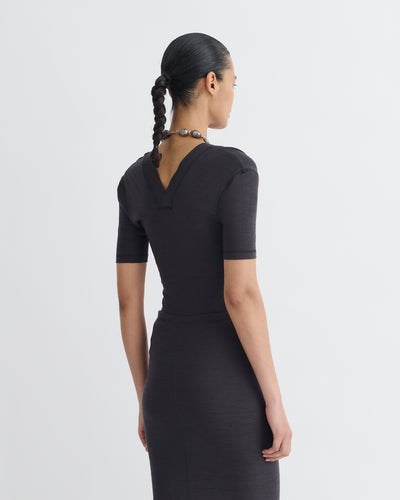 Akka - Wool Jersey Henley Top - Grey