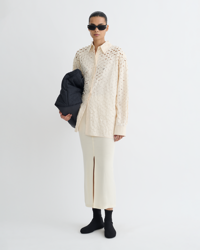Aphea - Laser Cut Heavy Poplin Shirt - Creme