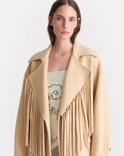 Vilora - Fringed Double Wool And Silk Coat - Creme