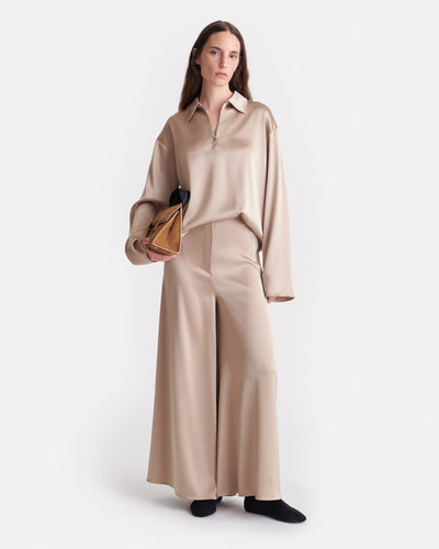 Mencia - Slip Satin Polo-Neck Top - Dune