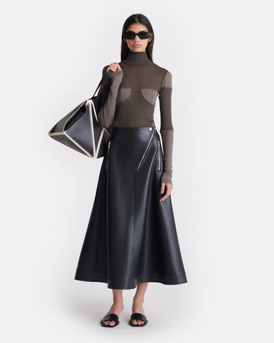 Aleka - Regenerated Leather Midi Skirt - Black