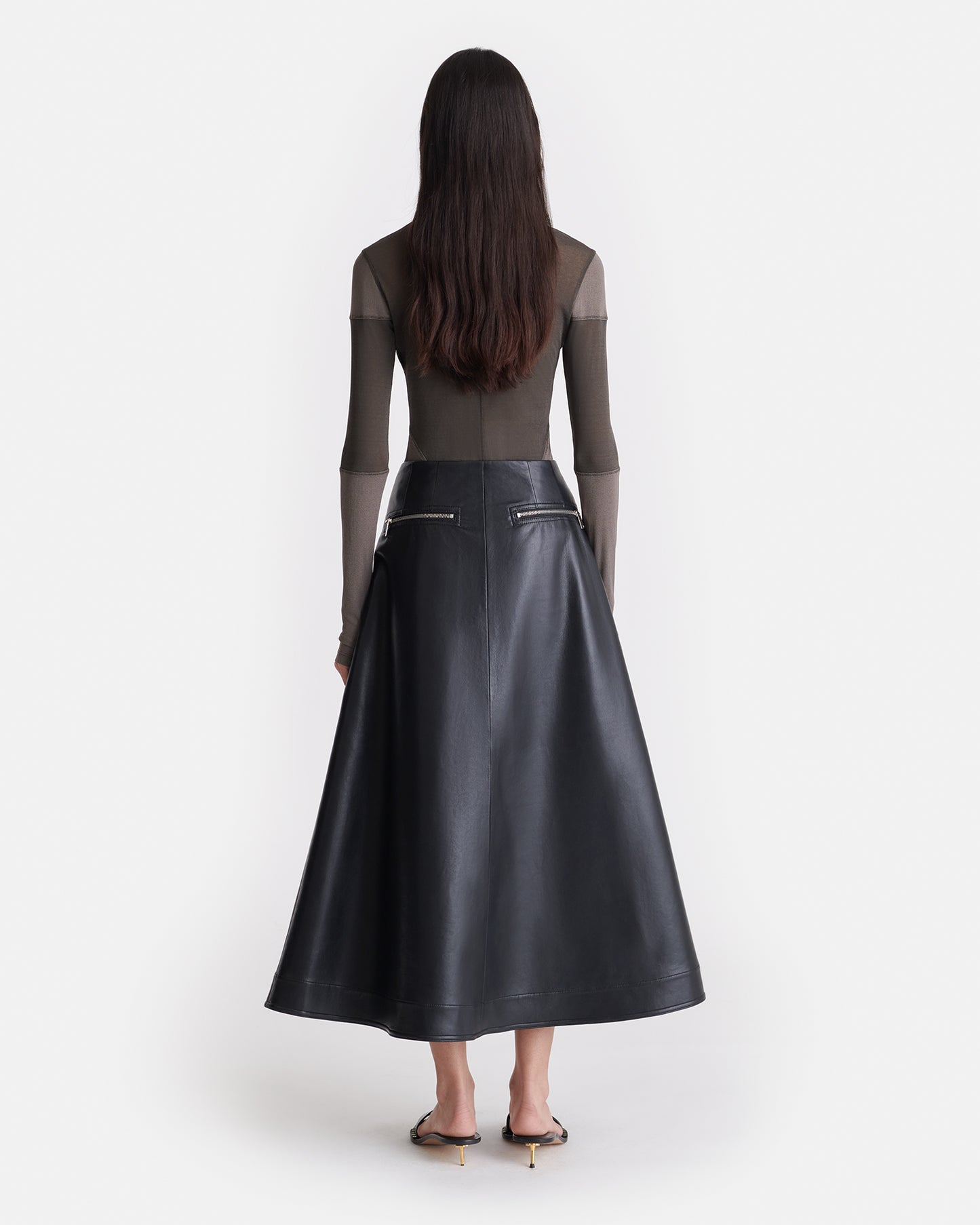 Aleka - Regenerated Leather Midi Skirt - Black