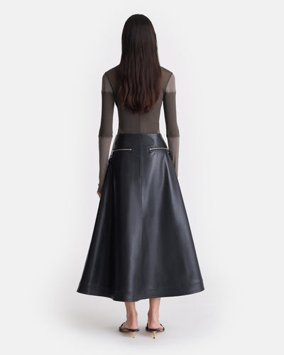 Aleka - Regenerated Leather Midi Skirt - Black