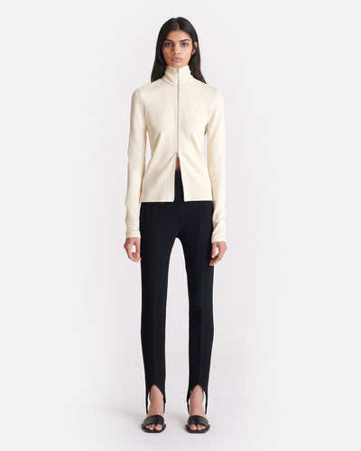Abelia - Zip-Up Double Jersey Top - Creme