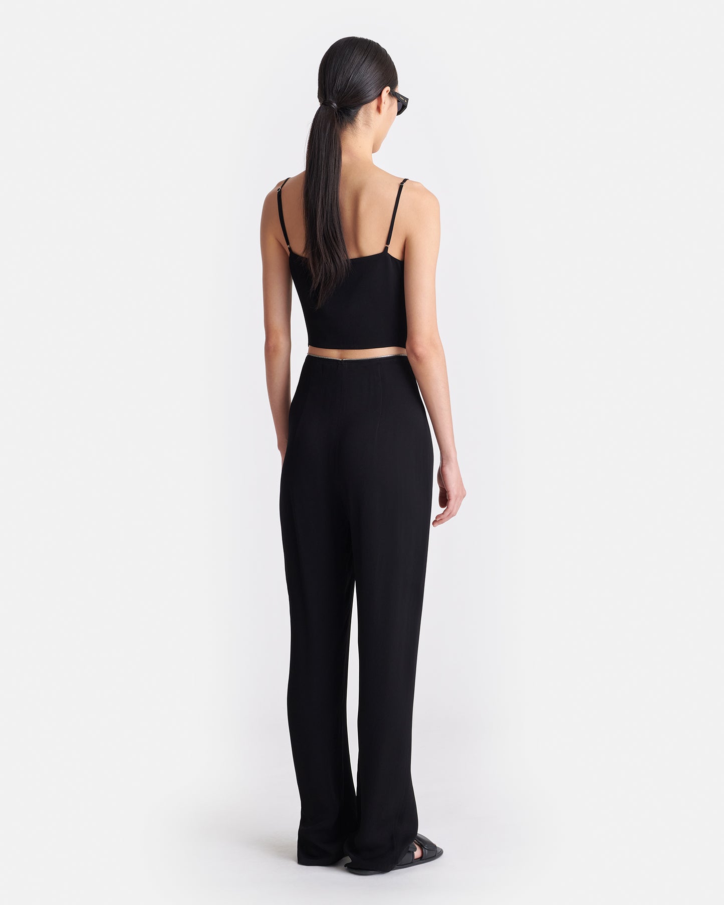 Linett - Georgette Slim-Leg Pants - Black