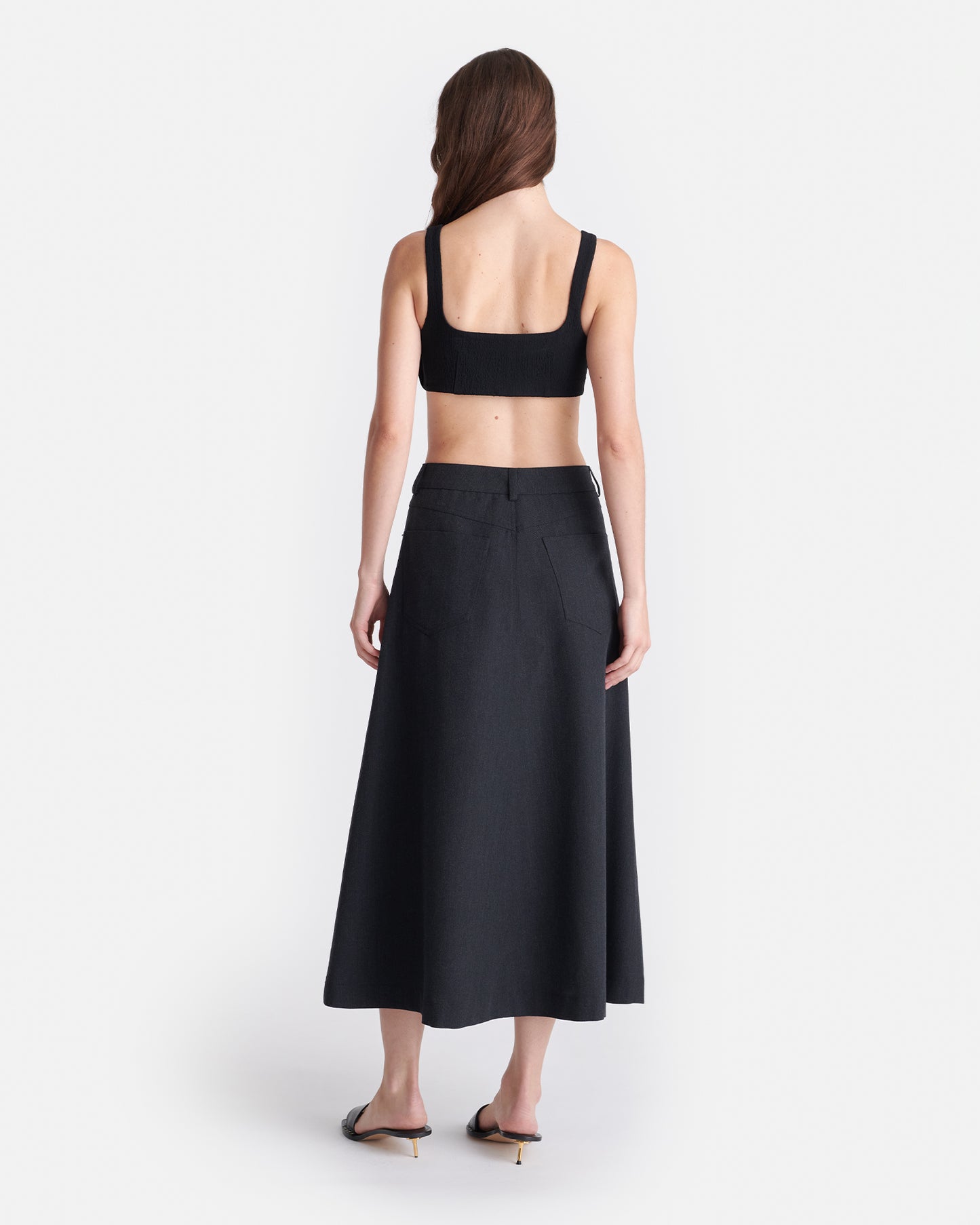 Cintia - Wool Twill Midi Skirt - Grey Melange