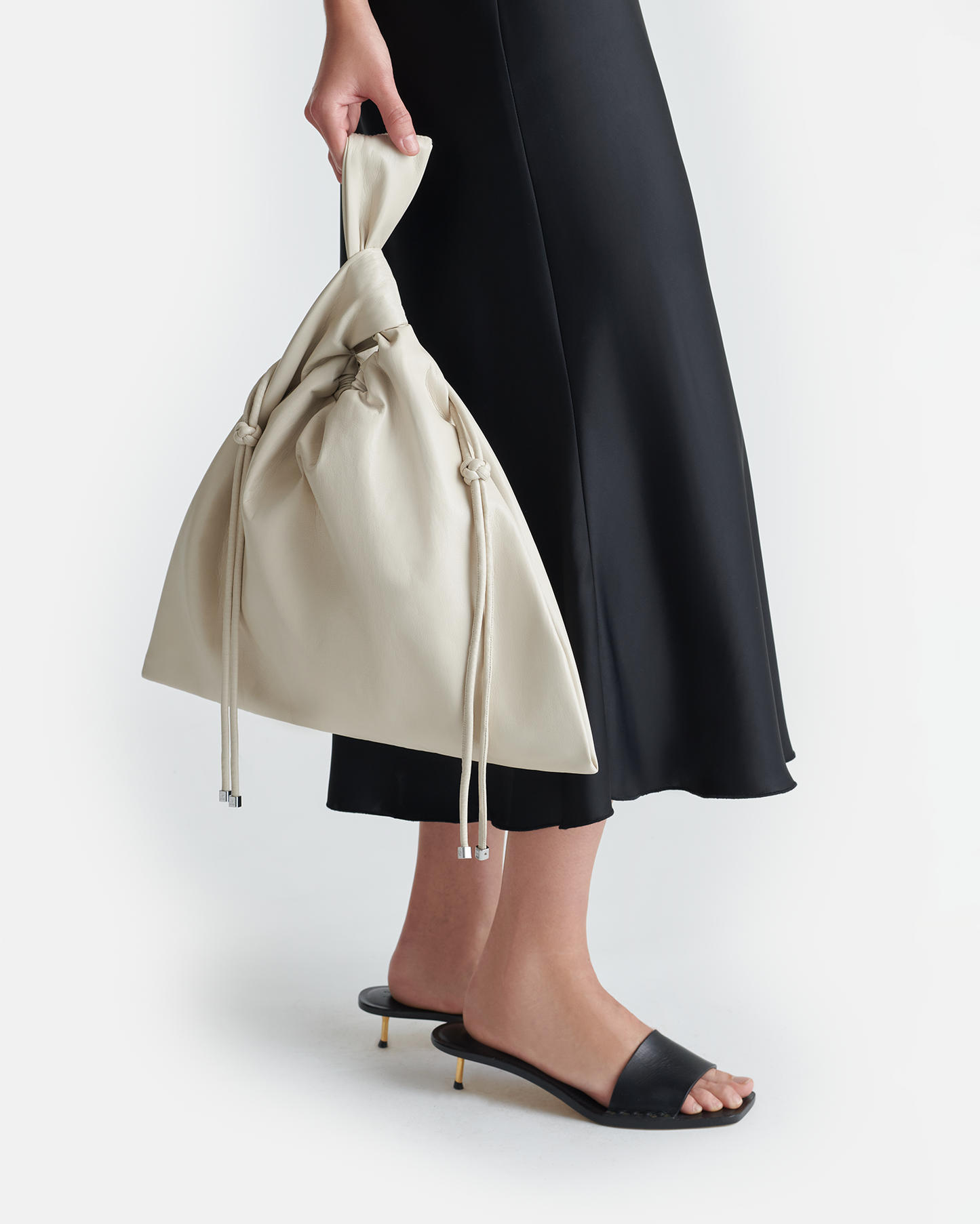 Jen Drawstring Large - Okobor™ Alt-Leather Bag - Chalk