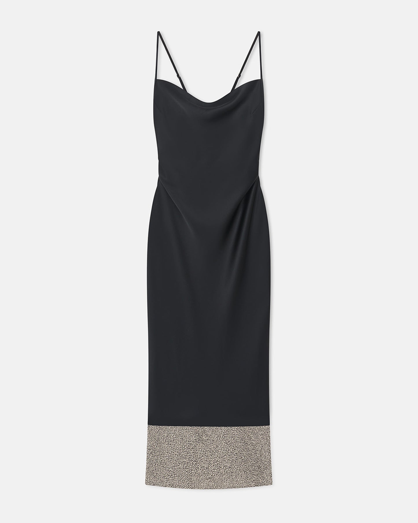 Ineke - Slip Satin and Loopback Cotton Dress - Black/Mouline