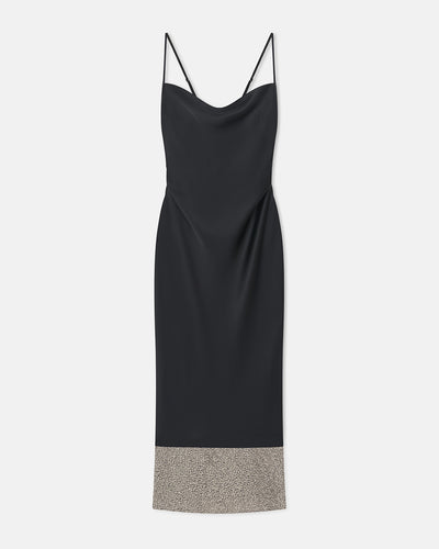 Ineke - Slip Satin and Loopback Cotton Dress - Black/Mouline