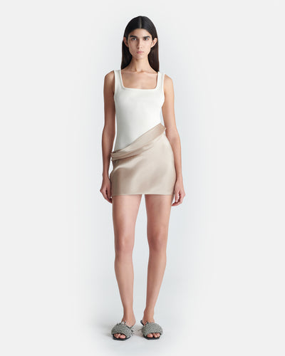 Marijn - Ribbed Jersey and Slip Satin Dress - Dune/Creme