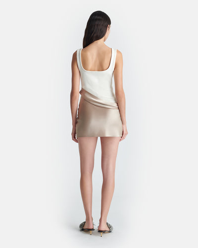 Marijn - Ribbed Jersey and Slip Satin Dress - Dune/Creme