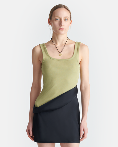 Marijn - Ribbed Jersey and Slip Satin Dress - Black/Olive Green