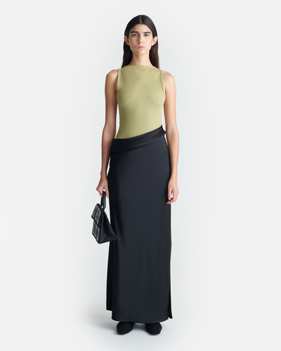 Cobee - Ribbed Jersey and Slip Satin Dress - Black/Olive Green