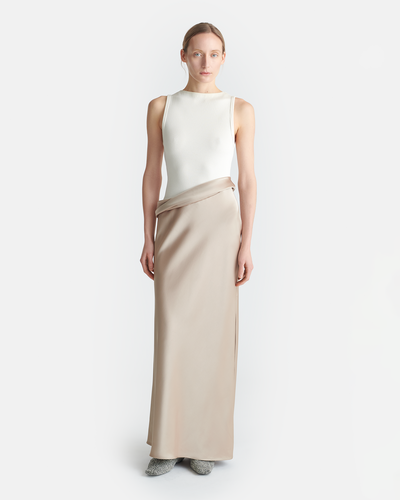 Cobee - Ribbed Jersey and Slip Satin Dress - Dune/Creme