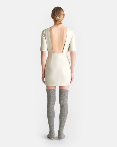 Maryl - Fringed Okobor™ Alt-Leather Mini Dress - Chalk/Creme