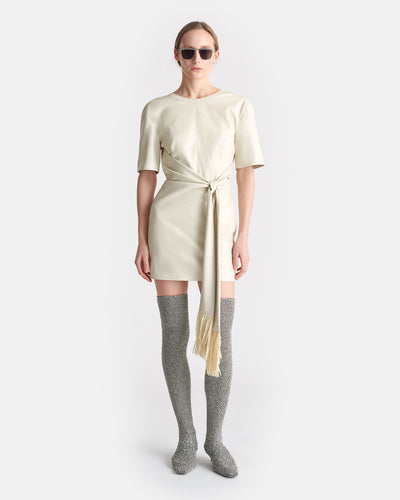 Maryl - Fringed Okobor™ Alt-Leather Mini Dress - Chalk/Creme