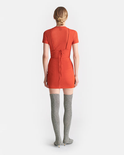 Daina - Open-Back Mesh-Jersey Mini Dress - Red Orange