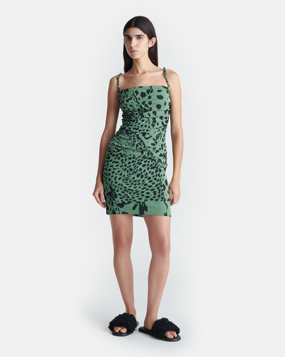 Adie - Printed Mesh Jersey Dress - Cheetah Green