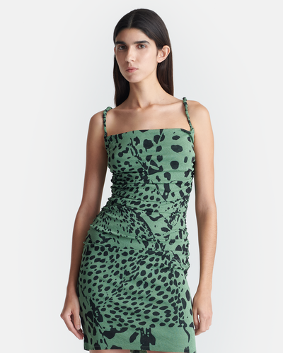 Adie - Printed Mesh Jersey Dress - Cheetah Green