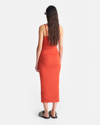 Alexa - Mesh Jersey Midi Dress - Red Orange