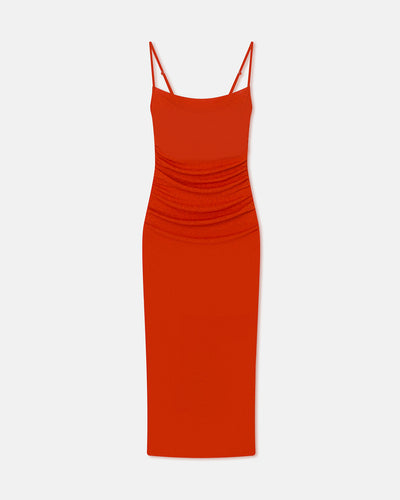 Alexa - Mesh Jersey Midi Dress - Red Orange