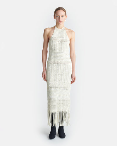 Neiva - Fringed Woven Seersucker Dress - Creme