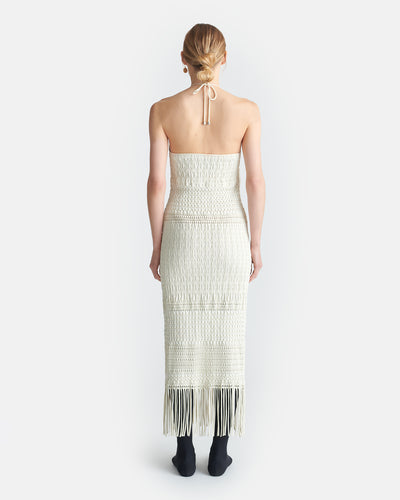 Neiva - Fringed Woven Seersucker Dress - Creme