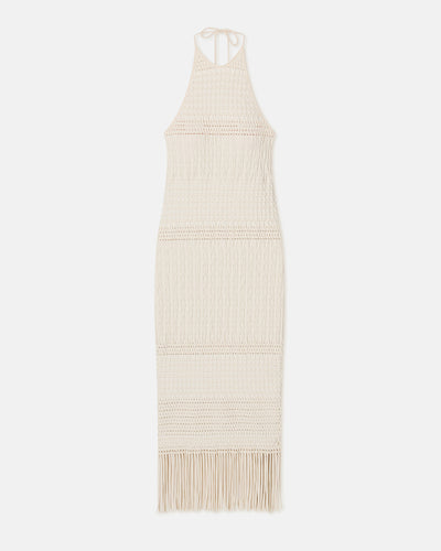 Neiva - Fringed Woven Seersucker Dress - Creme