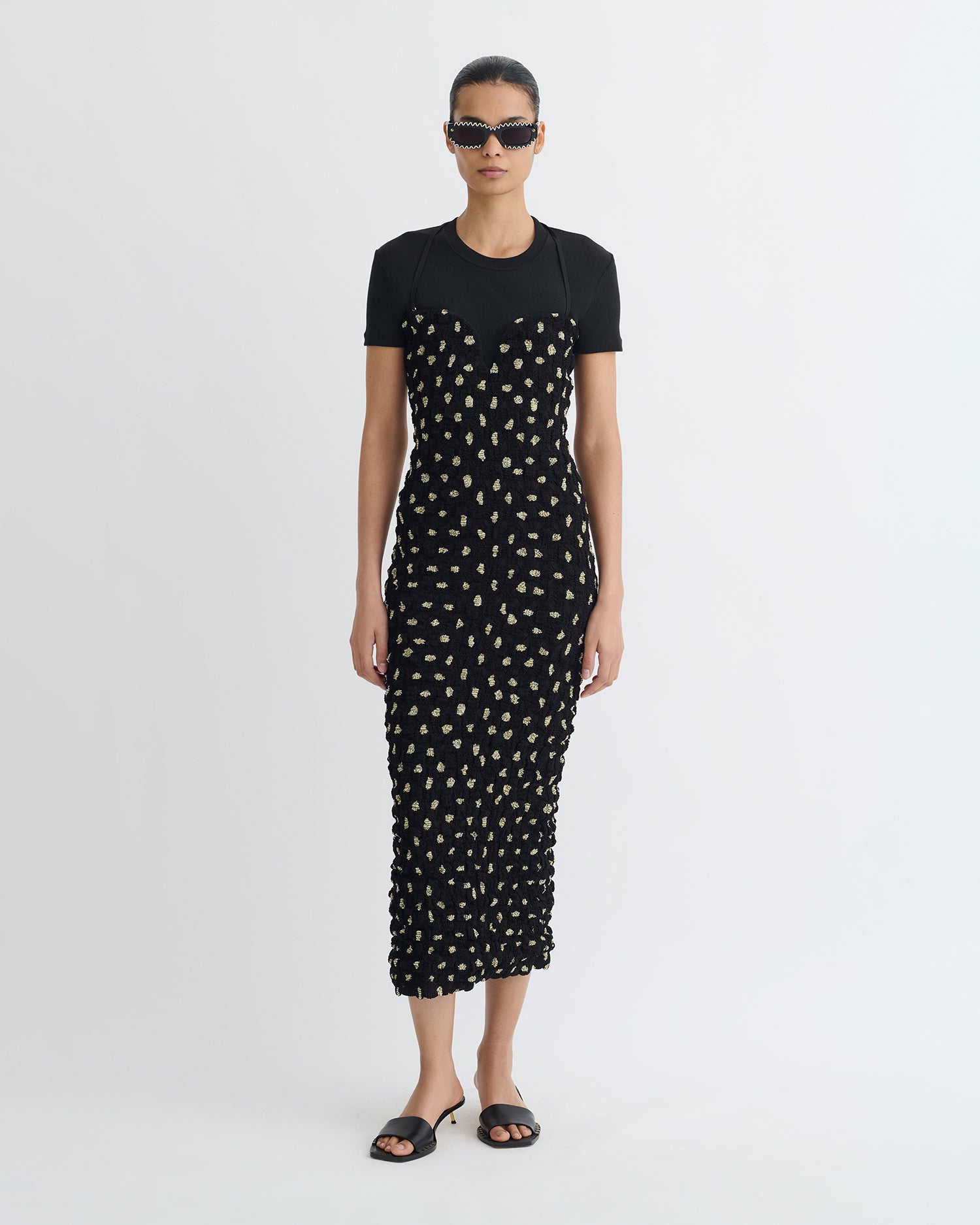 polka dot chiffon midi dress Women's Polka Dot Chiffon Tiered Midi Dress With Long Sleeves Lume De Label