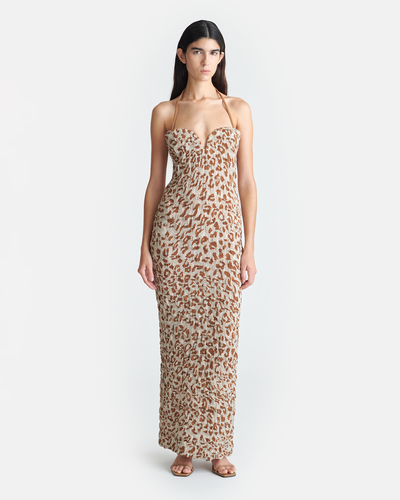 Haylen - Seersucker Cotton Voile Midi Dress - Ocelot