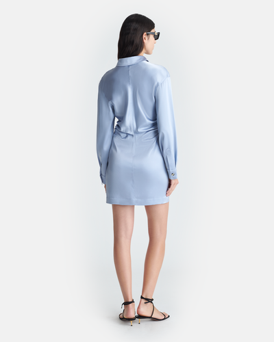 Arona - Draped Slip Satin Mini Dress - Ice Blue