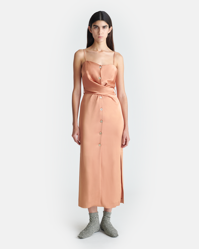 Sayan - Draped Slip Satin Midi Dress - Apricot