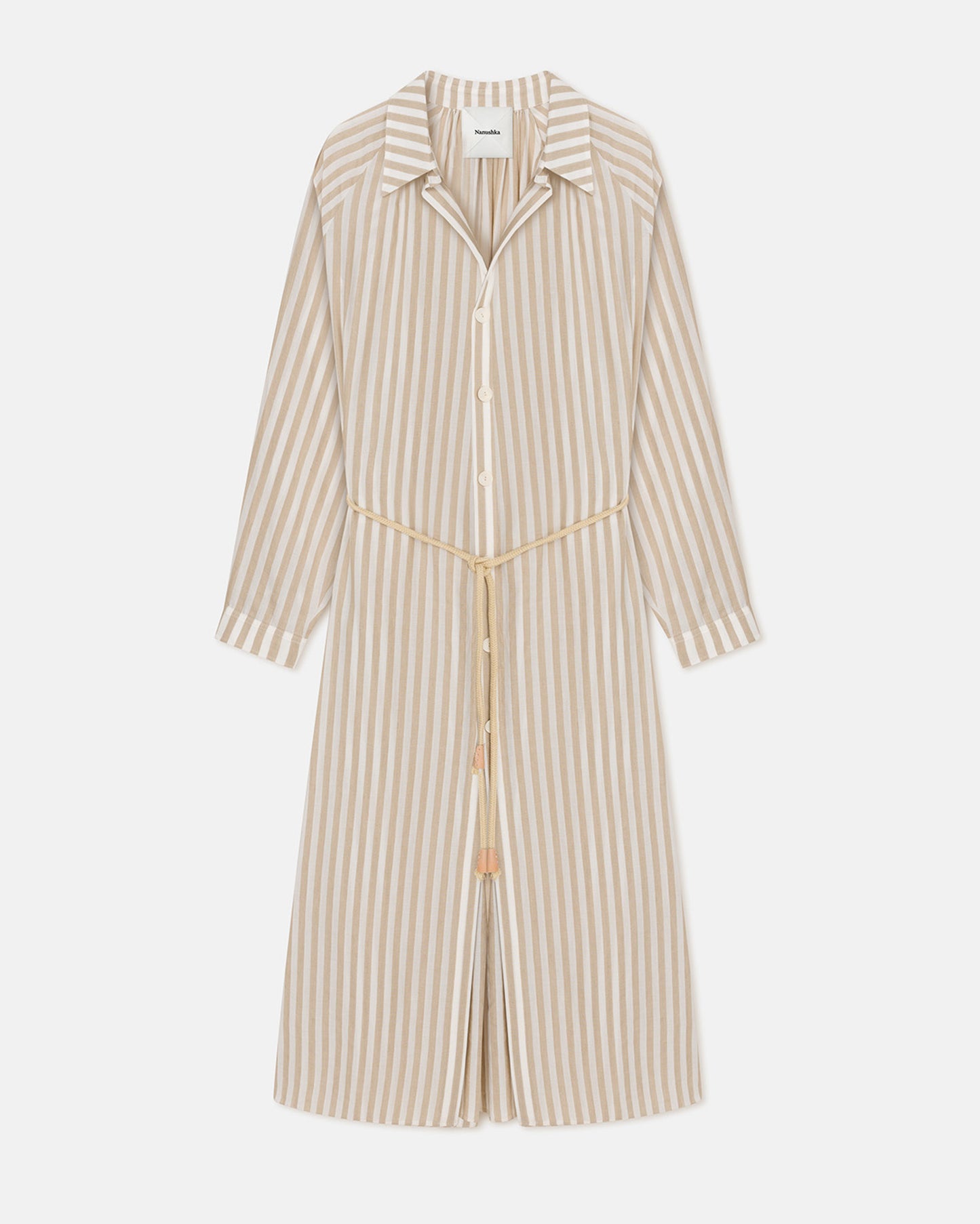 Sakura - Striped Linen Maxi Dress - Beige