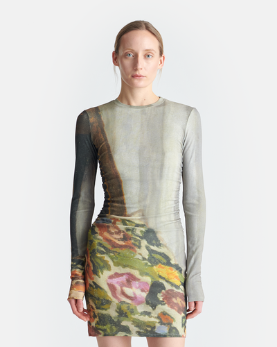 Leida - Printed Mesh Jersey Mini Dress - Books