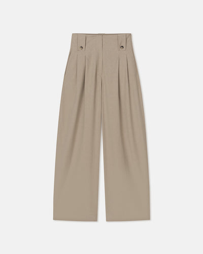 Jenci - Pleated Wide-Leg Raw Silk Pants - Sand Grey