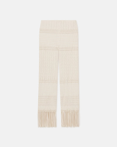 Miciel - Fringed Woven Seersucker Pants - Creme